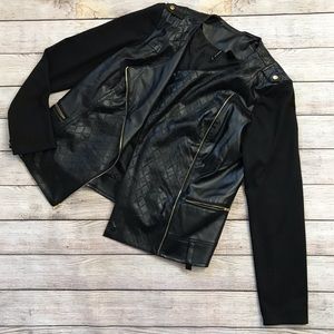New Directions Faux Leather Jacket Contrast Sleeve